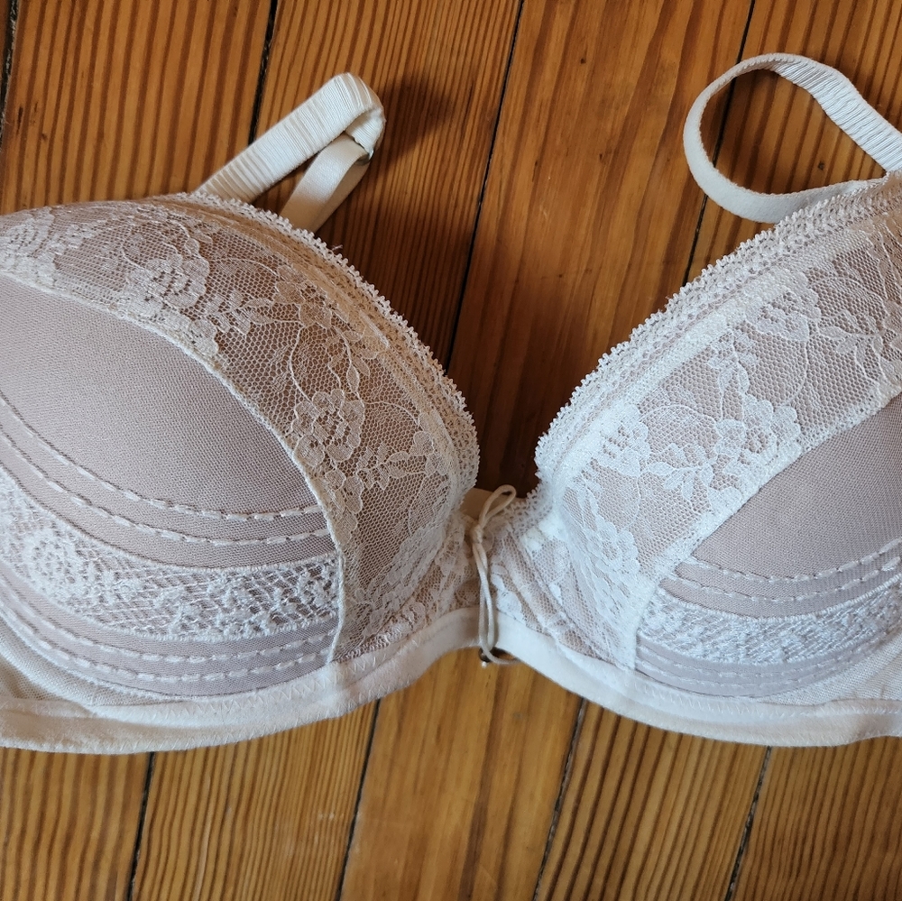 Nude and cream lace bra